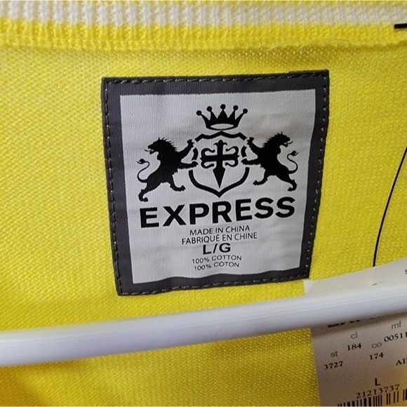 Express V neck Long Sleeves pullover  knit sweater Size L argyle yellow gray - Picture 5 of 8